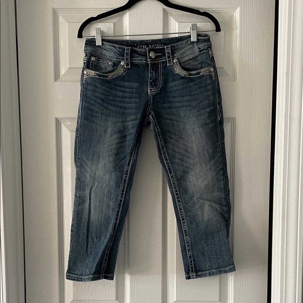 Grace Dark Blue Denim Cropped Jeans